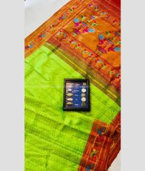 Parrot Green and Red color paithani pure silk handloom saree with all over checks saree design -PTNP0000080