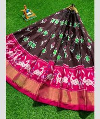 Chocolate and Pink color Ikkat Lehengas with all over ikkat design -IKPL0025091