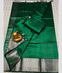 Pine Green and silver color mangalagiri pattu handloom saree with kanchi border design -MAGP0026591
