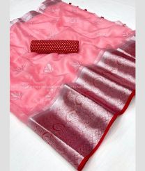 Lite Pink and Red color Organza sarees with all over embroidery work design -ORGS0003230