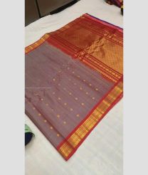 Lite Brown and Red color gadwal sico handloom saree with all over buties design -GAWI0000742