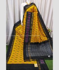 Mustard Yellow and Black color pochampally ikkat pure silk handloom saree with all over ikkat design -PIKP0035716