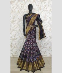 Plum Purple and Golden color pochampally ikkat pure silk handloom saree with pochampally ikkat design -PIKP0036734