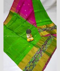 Parrot Green and Pink color uppada pattu handloom saree with all over nakshtra buties with pochampally border design -UPDP0021029