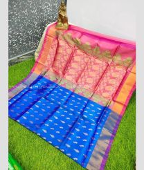 Blue and Pink color Uppada Soft Silk handloom saree with all over buties design -UPSF0004136