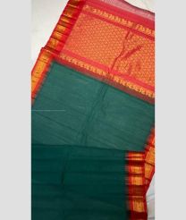 Teal and Red color gadwal cotton handloom saree with temple kuthu border design -GAWT0000285