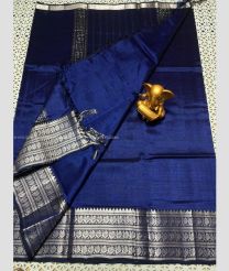 Navy Blue and Silver color mangalagiri pattu handloom saree with kanchi border design -MAGP0026601