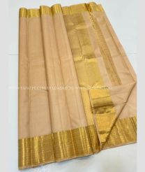 Bisque and Golden color kanchi pattu handloom saree with plain design -KANP0012916