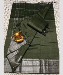 Oak Brown and Silver color mangalagiri pattu handloom saree with kanchi border design -MAGP0026589