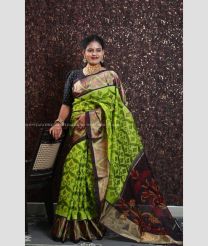 Emerald Green and Black color Ikkat sico sarees handloom saree with All over Pochampally design-IKSS0000048