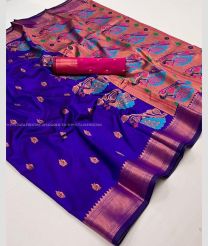 Blue and Pink color paithani sarees with all over jari buties with copper jari munia design border -PTNS0005072