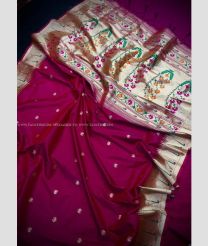 Deep Pink and Cream color paithani sarees with heavy mina weaving zari pallu with beautiful tassels design -PTNS0005204