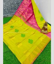 Mehendi Green and Megenta color Uppada Soft Silk handloom saree with all over big buties saree design -UPSF0002110