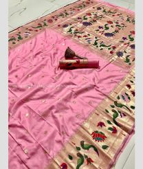 Rose Pink color paithani sarees with flower design and muniya border -PTNS0005078