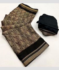 Lite Wood and Black color Georgette sarees with fancy weaving border design -GEOS0008961