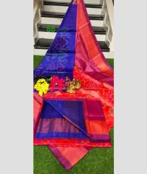 Pink and Navy Blue color Uppada Soft Silk handloom saree with all over pochampally ikkat design -UPSF0003834