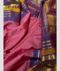 Coral Pink and Purple color gadwal cotton handloom saree with plain with kuthu interlock woven system design -GAWT0000108