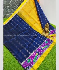 Navy Blue and Mango Yellow color Kollam Pattu handloom saree with all over buties and pochampally border design -KOLP0000958
