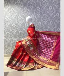 Red and Pink color pochampally ikkat pure silk sarees with all over pochampally ikkat design -PIKP0037895
