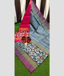 Deep Pink and Grey color Uppada Soft Silk handloom saree with big pochampalli weaving border saree design -UPSF0001969