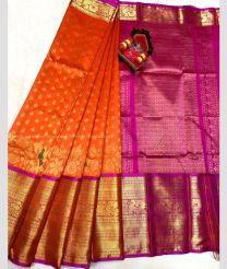 Orange and Pink color kuppadam pattu handloom saree with kanchi border saree design -KUPP0026467