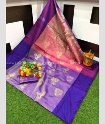 Lavender and Rose Pink color Uppada Tissue handloom saree with all over printed buties design -UPPI0001439