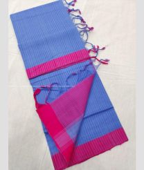 Blue and Pink color mangalagiri sico handloom saree with plain saree design -MAGI0000195