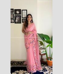 Baby Pink color silk sarees with plain with multi embroidery thread work design -SILK0017333