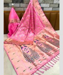 Rose Pink and Copper color paithani sarees with rich weaved love peacock pallu with tassels and unique pattern design -PTNS0005197