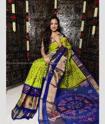 Parrot Green and Blue color Ikkat sico handloom saree with all over ikkat design -IKSS0000463