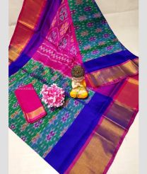 Green and pink color uppada pattu handloom saree with all over pochampally design -UPDP0021202