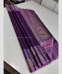 Purple and Dust Pink color kanchi pattu handloom saree with all over checks with hand woven unique collection border design -KANP0012827