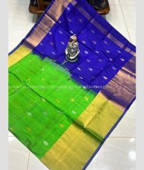 Parrot Green and Navy Blue color uppada pattu handloom saree with all over nakshtra buties with 400k kaddi border design -UPDP0020755