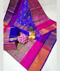 Pink and Blue color uppada pattu handloom saree with all over pochampally design -UPDP0021200