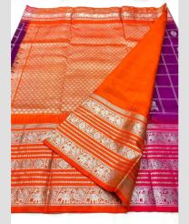 Magenta and Orange color venkatagiri pattu handloom saree with elephant border design -VAGP0000952