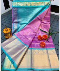 Lite Magenta and Blue Turquoise color kuppadam pattu handloom saree with kanchi kuppadam border design -KUPP0097157