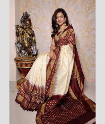 Cream and Chocolate color pochampally ikkat pure silk handloom saree with pochampally ikkat design -PIKP0036780