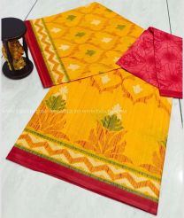 Yellow and Pink color Uppada Cotton handloom saree with all over printed design -UPAT0004711