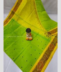 Parrot Green and Acid Green color Tripura Silk handloom saree with all over nakshtra buties with pochampally border design -TRPP0008423