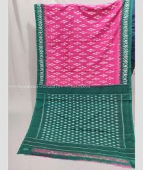 Rose Pink and Teal color pochampally Ikkat cotton handloom saree with pochampalli ikkat design -PIKT0000789