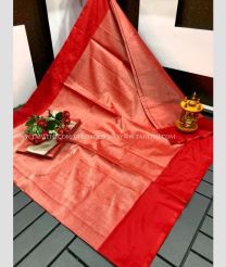 Copper Red and Red color Uppada Tissue handloom saree with plain with two sides pattu border design -UPPI0001553