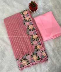 Dust Pink and Rose Pink color Georgette sarees with all over lining and moti stitch thread sequence embroidery and arca border design -GEOS0014709