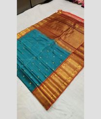 Blue Ivy and Chestnut color gadwal sico handloom saree with all over buties with big border design -GAWI0000611