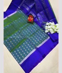 Teal and Blue color uppada pattu handloom saree with all over small jari buties design -UPDP0016507