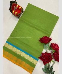 Parrot Green and Blue color Uppada Cotton handloom saree with all over checks with plate border both sides design -UPAT0004127