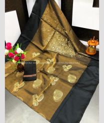 Oak Brown and Black color Uppada Tissue handloom saree with all over printed design -UPPI0000495