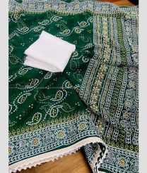 Pine Green and Lemon Yellow color Chiffon sarees with all over hand printed with foil work design -CHIF0001780
