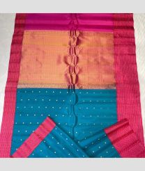 Blue Ivy and Pink color gadwal pattu handloom saree with all over dual buties with chitki borders design -GDWP0001291