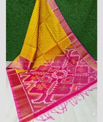 Yellow and Pink color Ikkat sico handloom saree with all over ikkat design -IKSS0000371