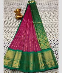 Deep Pink and Pine Green color mangalagiri pattu sarees with kanchi border design -MAGP0026703